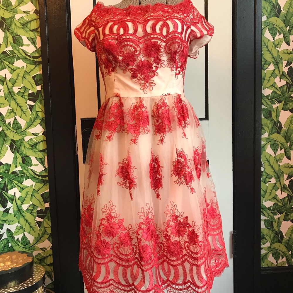 Chi Chi London Vintage Style Red Lace Dress